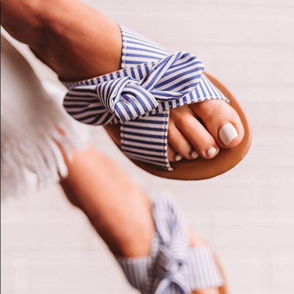 LAST 1💙striped slide bow knot sandals blue white - Picture 4 of 5